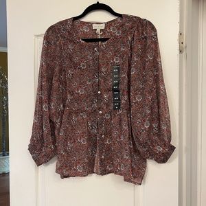 Lucky Brand Button Down Blouse - Rust/Black